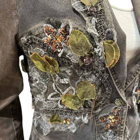 Vintage Lace and Sequin Embellished Denim Blazer Jacket - Picture 5 of 13